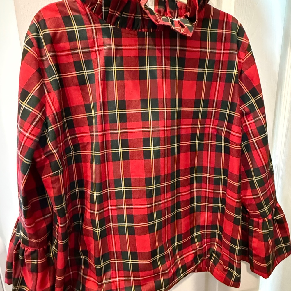 Elizabeth Wilson xxxl red Tartan ruffle blouse